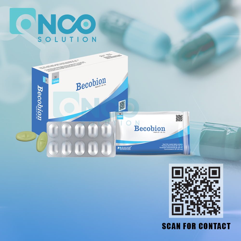 Becobion Tablets (Vitamin B1 + B6 + B12) - Comprehensive B-vitamin supplement by Beacon Pharmaceuticals, available from Onco Solution.