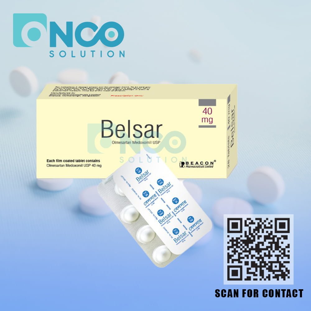 Belsar 40 MG (Olmesartan Medoximil) Tablets - Antihypertensive medication for high blood pressure by Beacon Pharmaceuticals, available from Onco Solution.