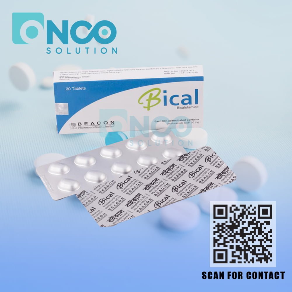 Bical 50 mg (Bicalutamide) Tablets for prostate cancer treatment by Beacon Pharmaceuticals Ltd., supplied by Onco Solution.