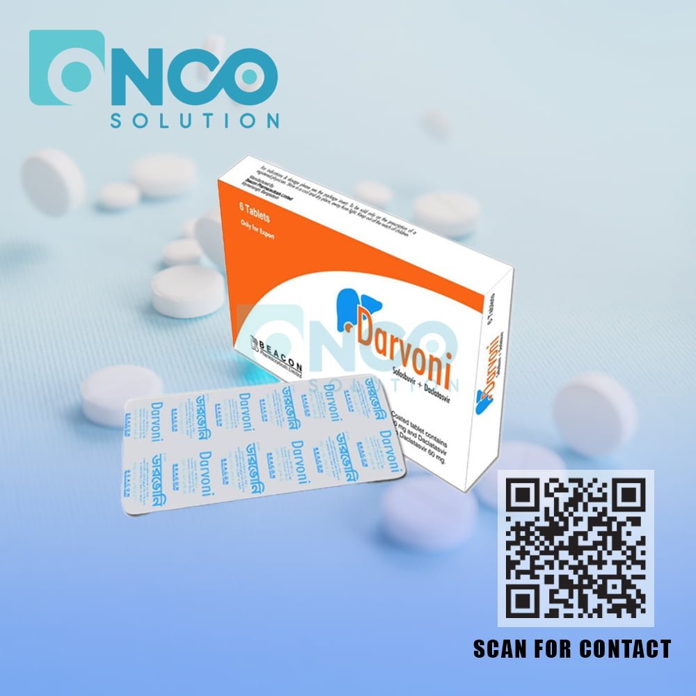 Darvoni 400 MG+60 MG (Daclatasvir+Sofosbuvir) Tablets - Combination therapy for Hepatitis C by Beacon Pharmaceuticals, available from Onco Solution.