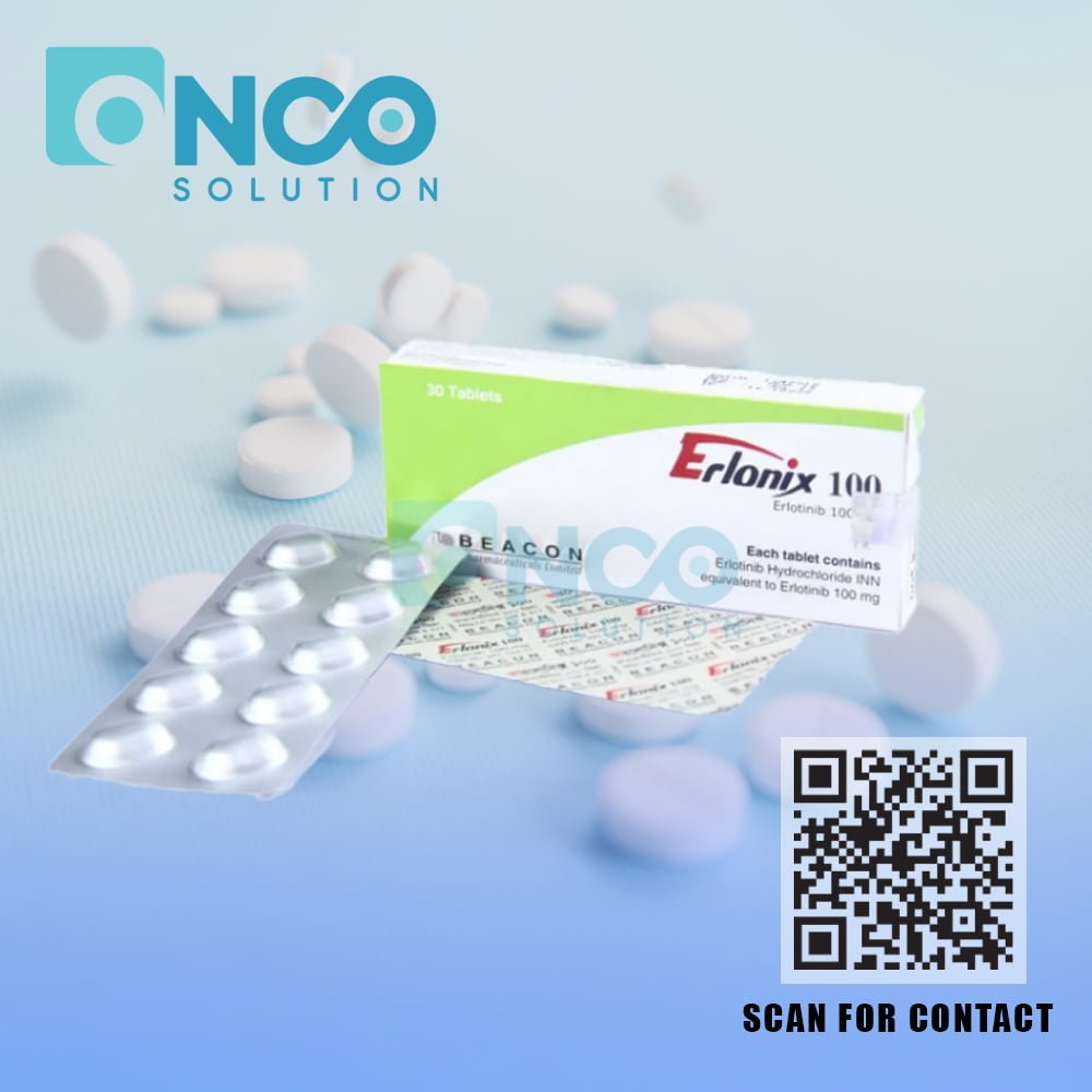 Erlonix 100 MG (Erlotinib) Tablets - Targeted therapy for NSCLC and pancreatic cancer by Beacon Pharmaceuticals, available from Onco Solution.