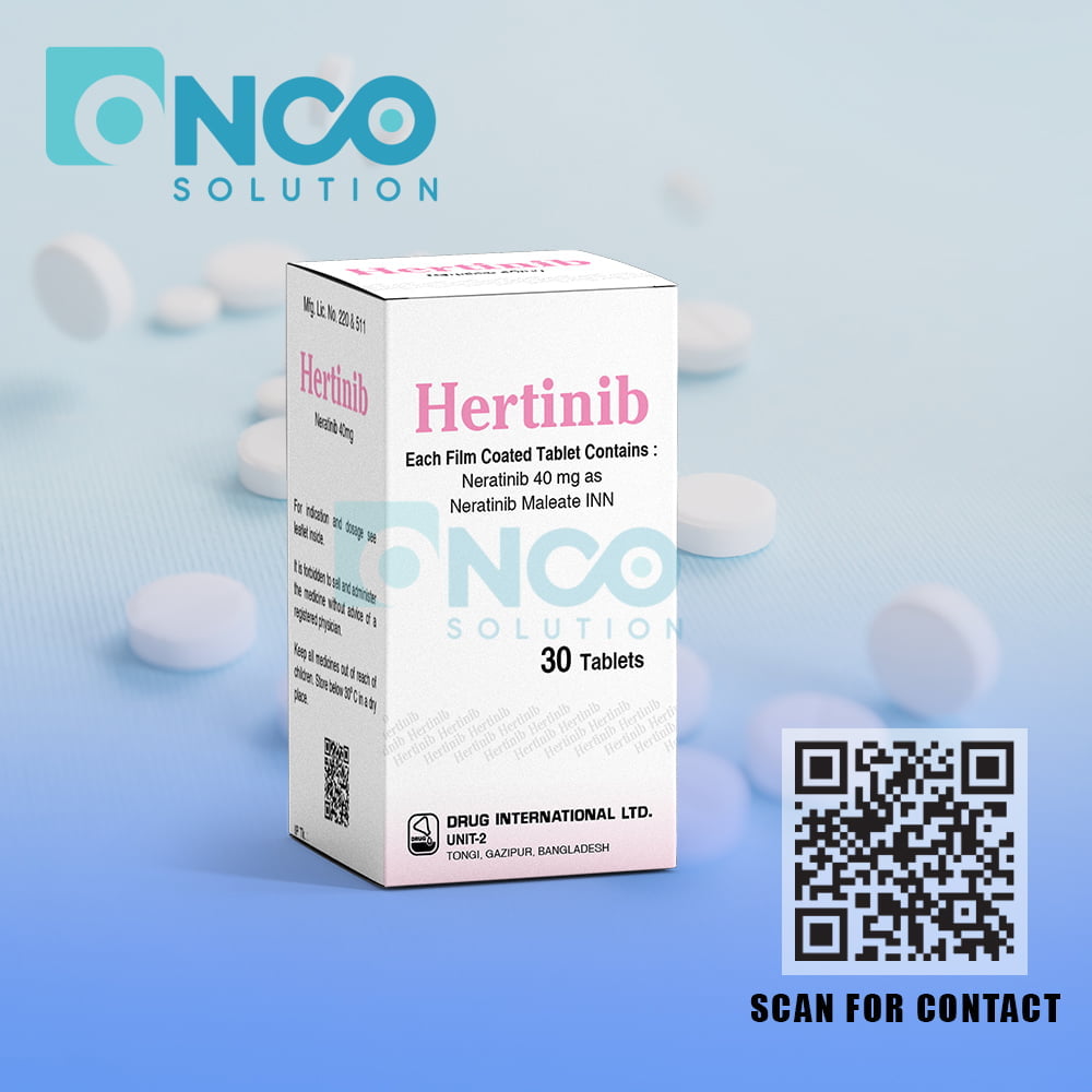 Hertinib 40 MG (Neratinib) Tablets - Advanced breast cancer therapy by Drug International Ltd, supplied by Onco Solution.