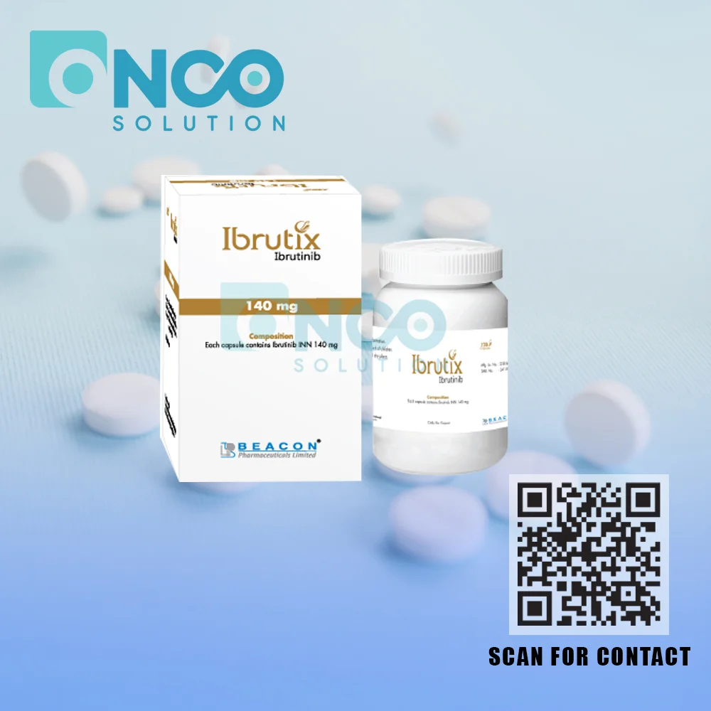 Ibrutix 140 MG (Ibrutinib) Capsules - Targeted therapy for B-cell malignancies by Beacon Pharmaceuticals, available from Onco Solution.