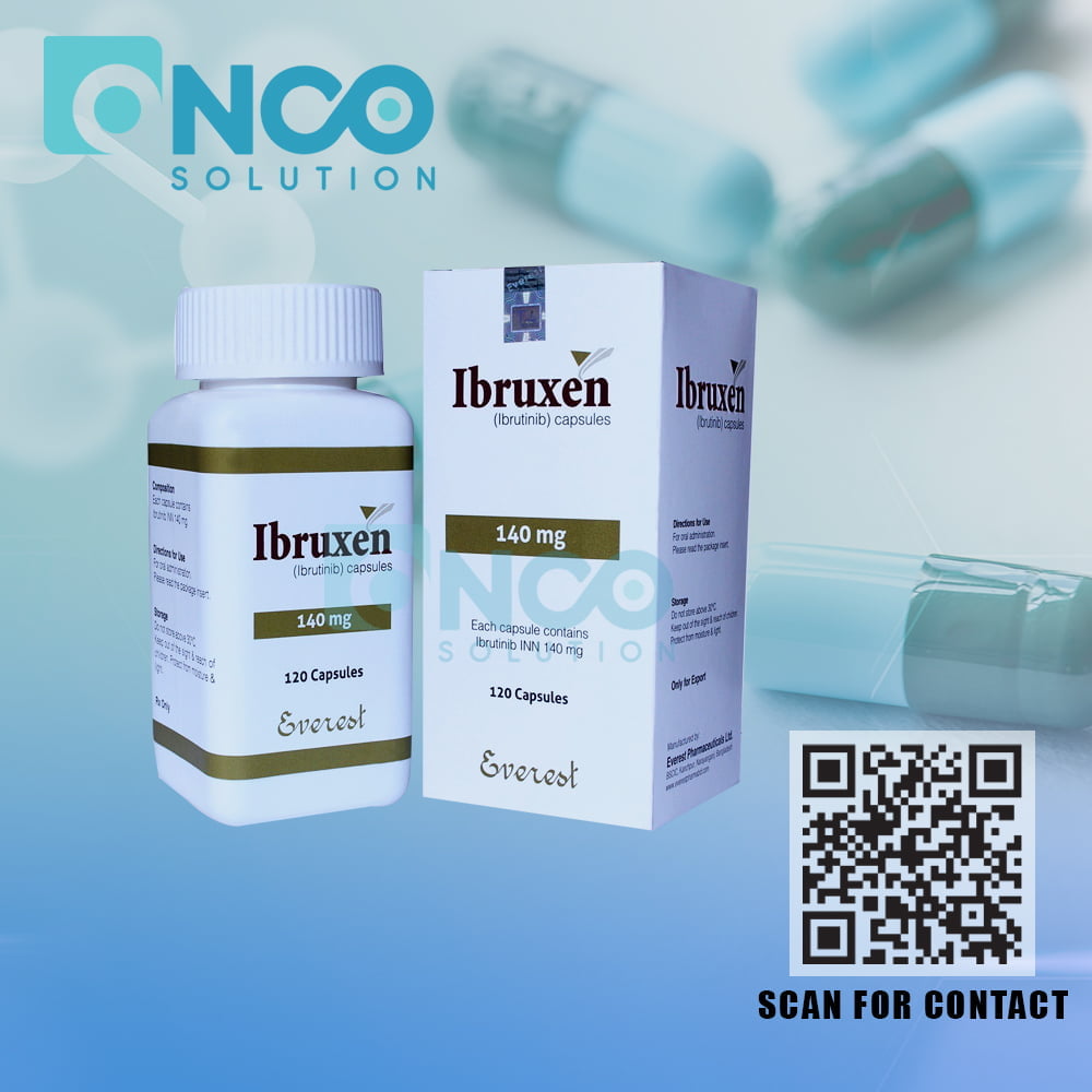Ibruxen 140 MG (Ibrutinib) Capsules - Advanced treatment for blood cancers by Beacon Pharmaceuticals, available from Onco Solution.