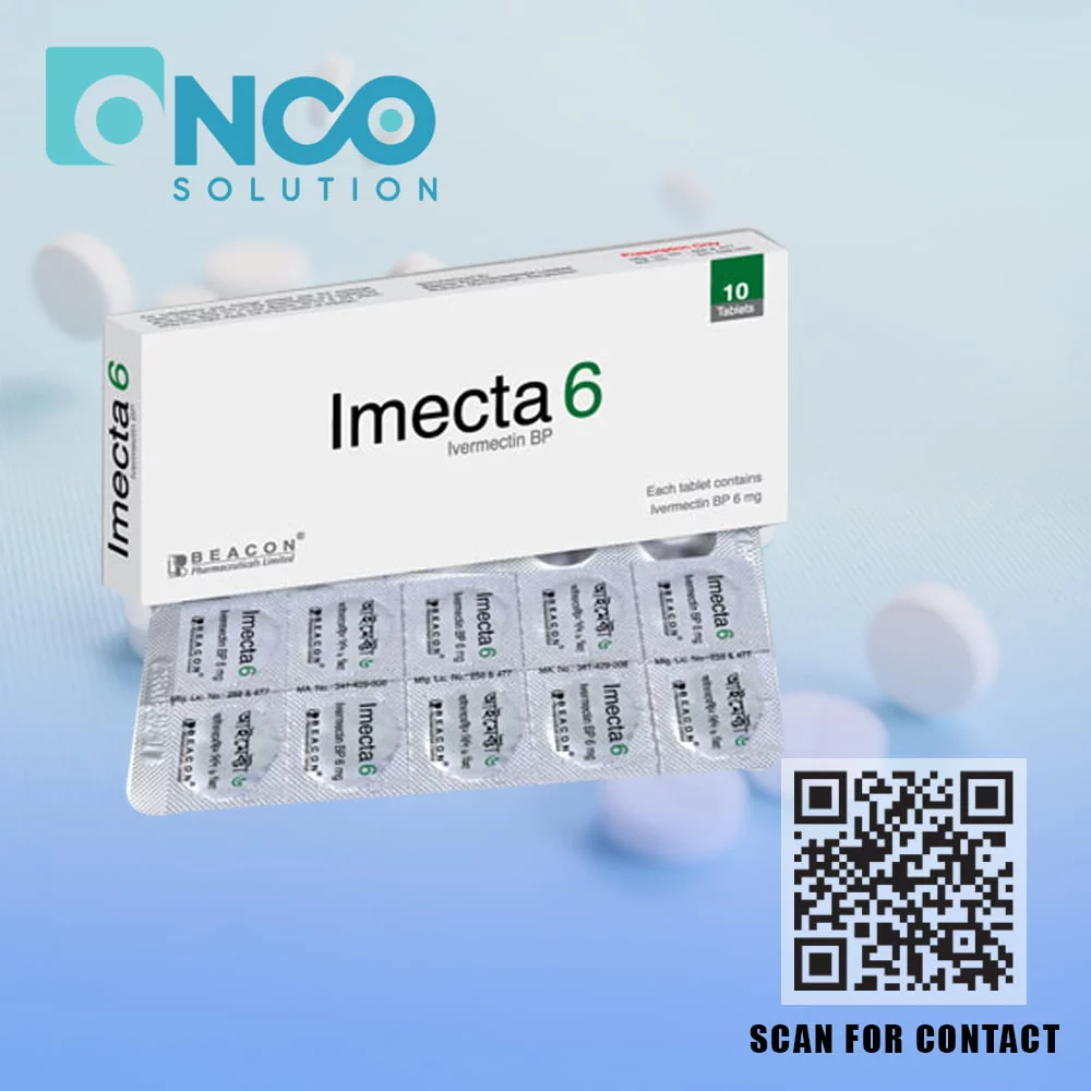 Imecta 6 MG (Ivermectin BP) Tablets - Treatment for parasitic infections by Beacon Pharmaceuticals, available from Onco Solution.