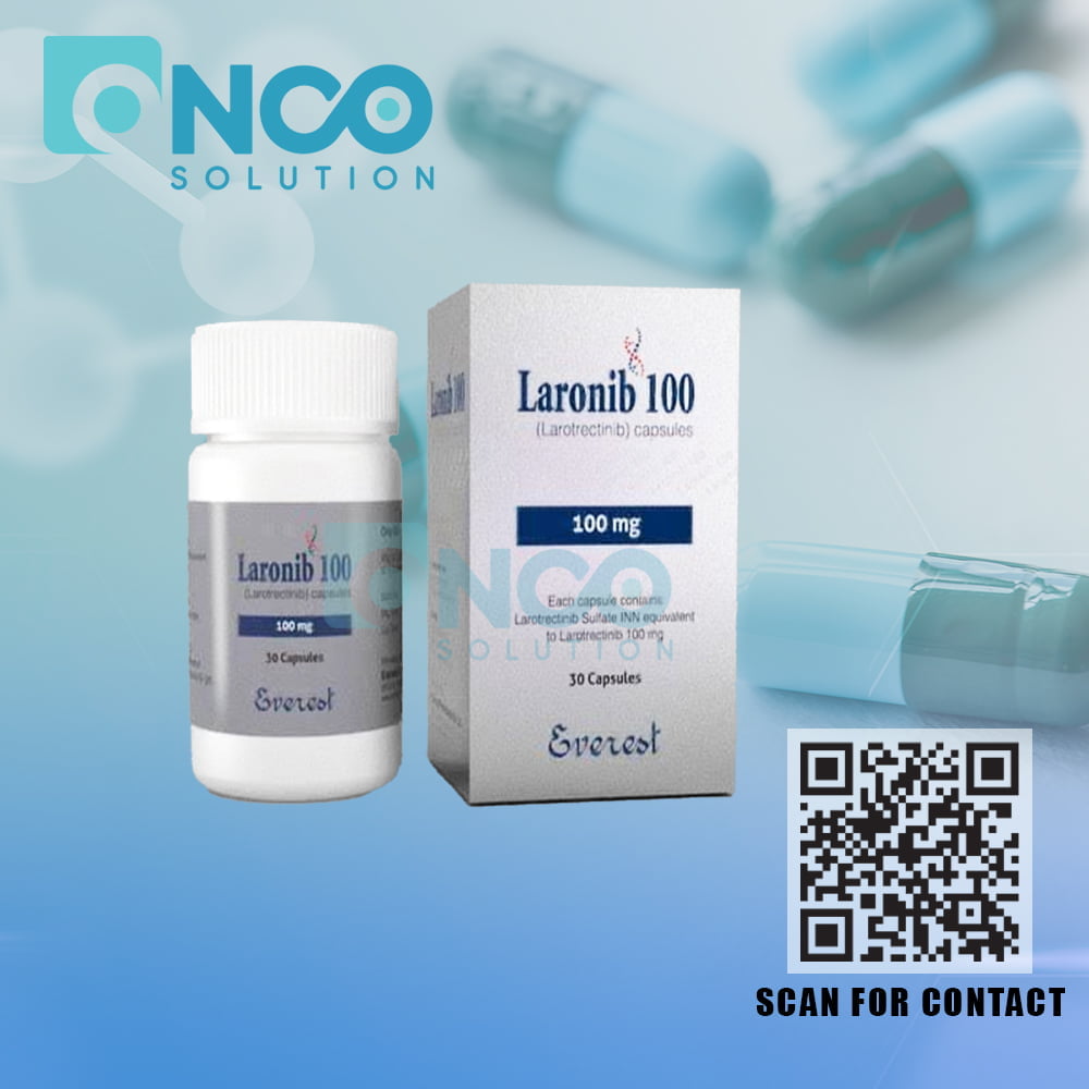 Laronib 100 MG (Larotrectinib) Capsules - Targeted therapy for TRK fusion-positive cancers by Beacon Pharmaceuticals, available from Onco Solution.