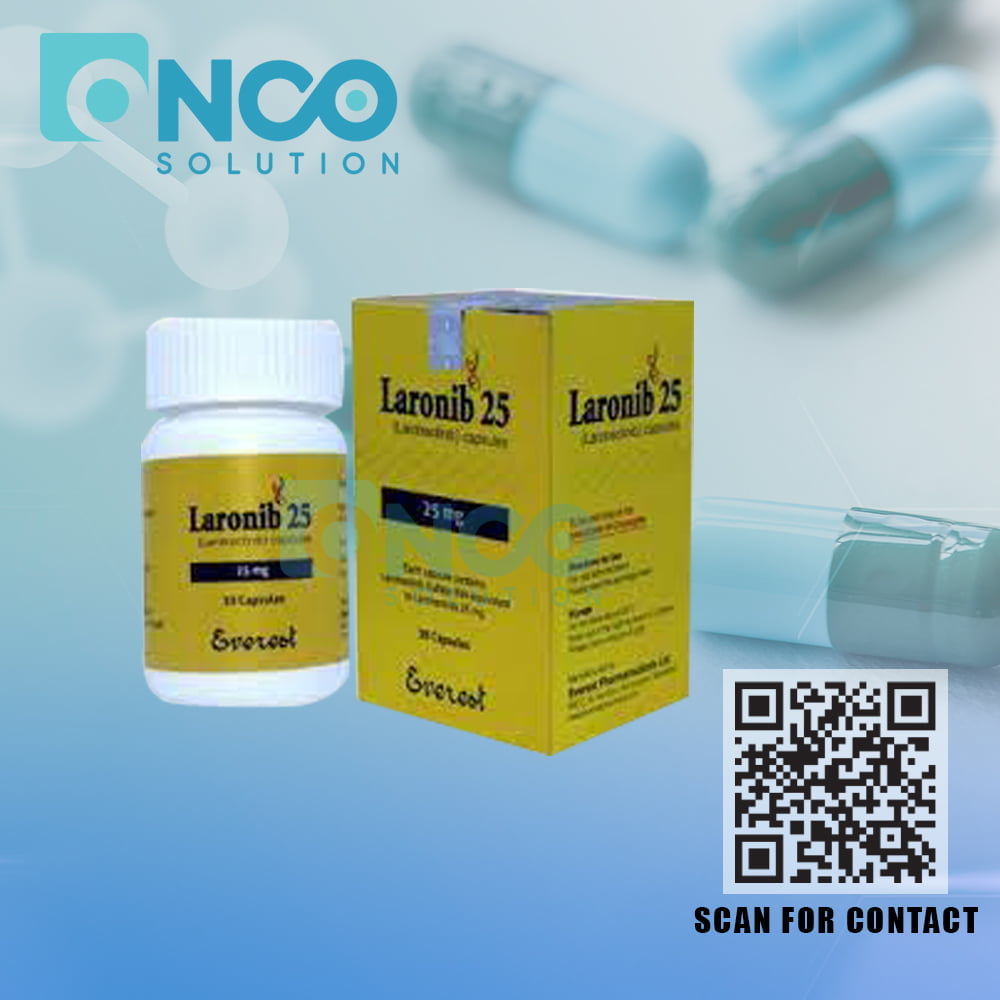 Laronib 25 MG (Larotrectinib) Capsules - Targeted therapy for TRK fusion-positive tumors by Beacon Pharmaceuticals, available from Onco Solution.