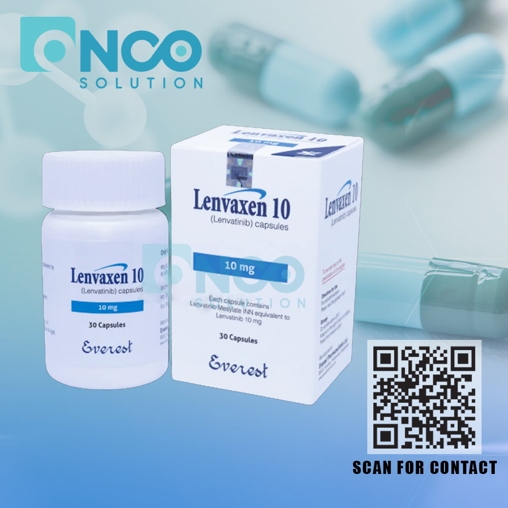 Lenvaxen 10 MG (Lenvatinib) Capsules for advanced cancer treatment by Everest Pharmaceutical Ltd., supplied by Onco Solution.