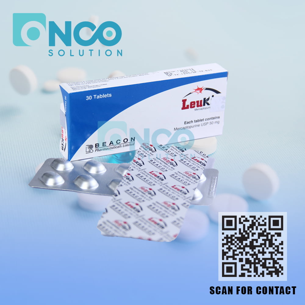 Leukin 50 MG (Mercaptopurine) Tablets - Effective leukemia treatment by Beacon Pharmaceuticals, available from Onco Solution.