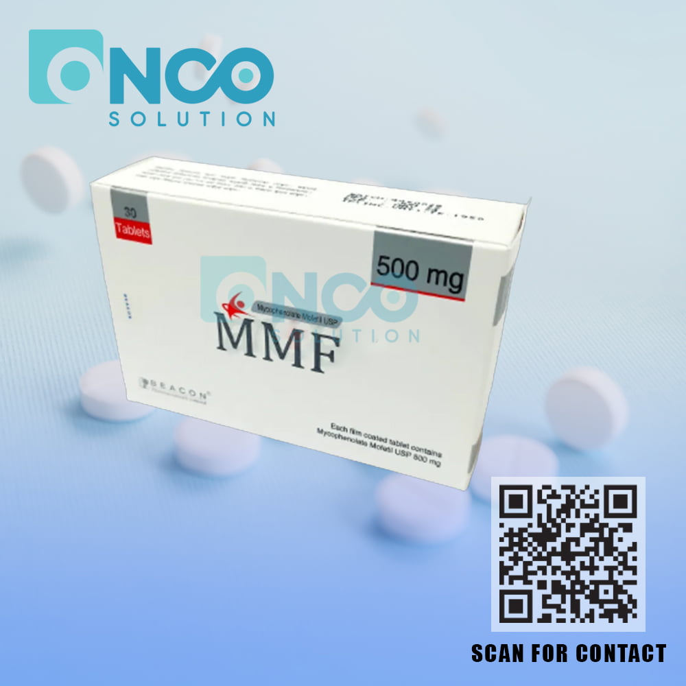 MMF 500 mg (Mycophenolate Mofetil USP) - Immune system modulator by Beacon Pharmaceuticals, available from Onco Solution.