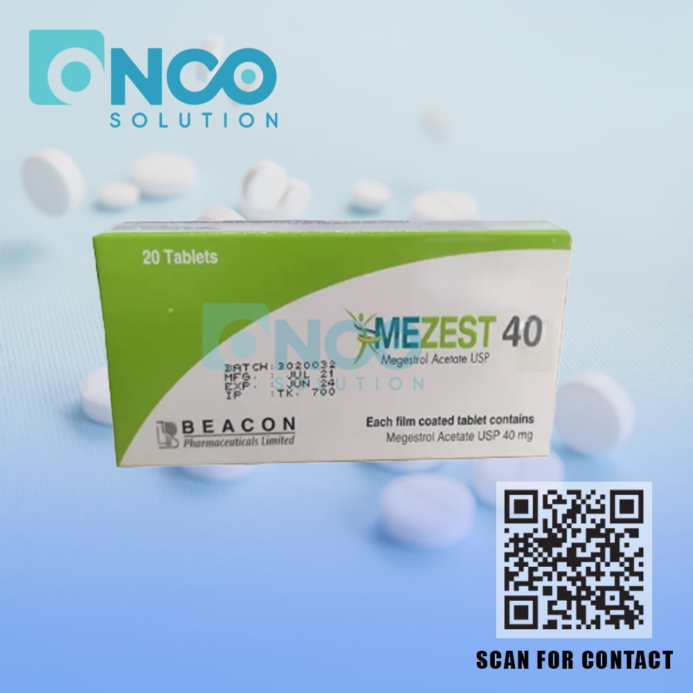 Mezest 40 MG (Megestrol Acetate) Tablets - Hormonal therapy for cancer and appetite stimulation by Beacon Pharmaceuticals, available from Onco Solution.