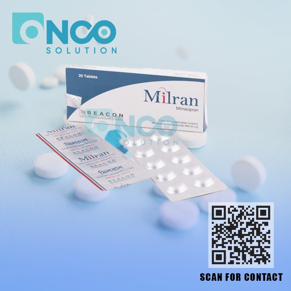 Milran 50 MG (Milnacipran HCl) Tablets - Treatment for depression and fibromyalgia by Beacon Pharmaceuticals, available from Onco Solution.