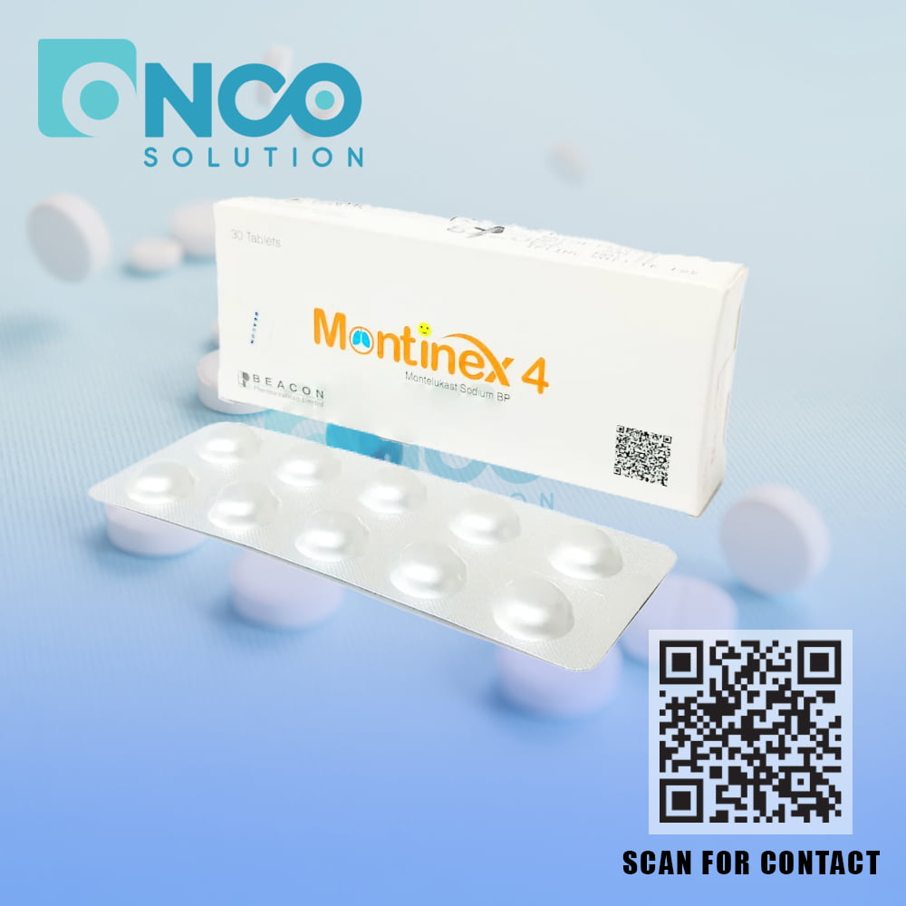 Montinex 4 MG (Montelukast) Tablets - Children's allergy and asthma relief by Beacon Pharmaceuticals, supplied by Onco Solution.