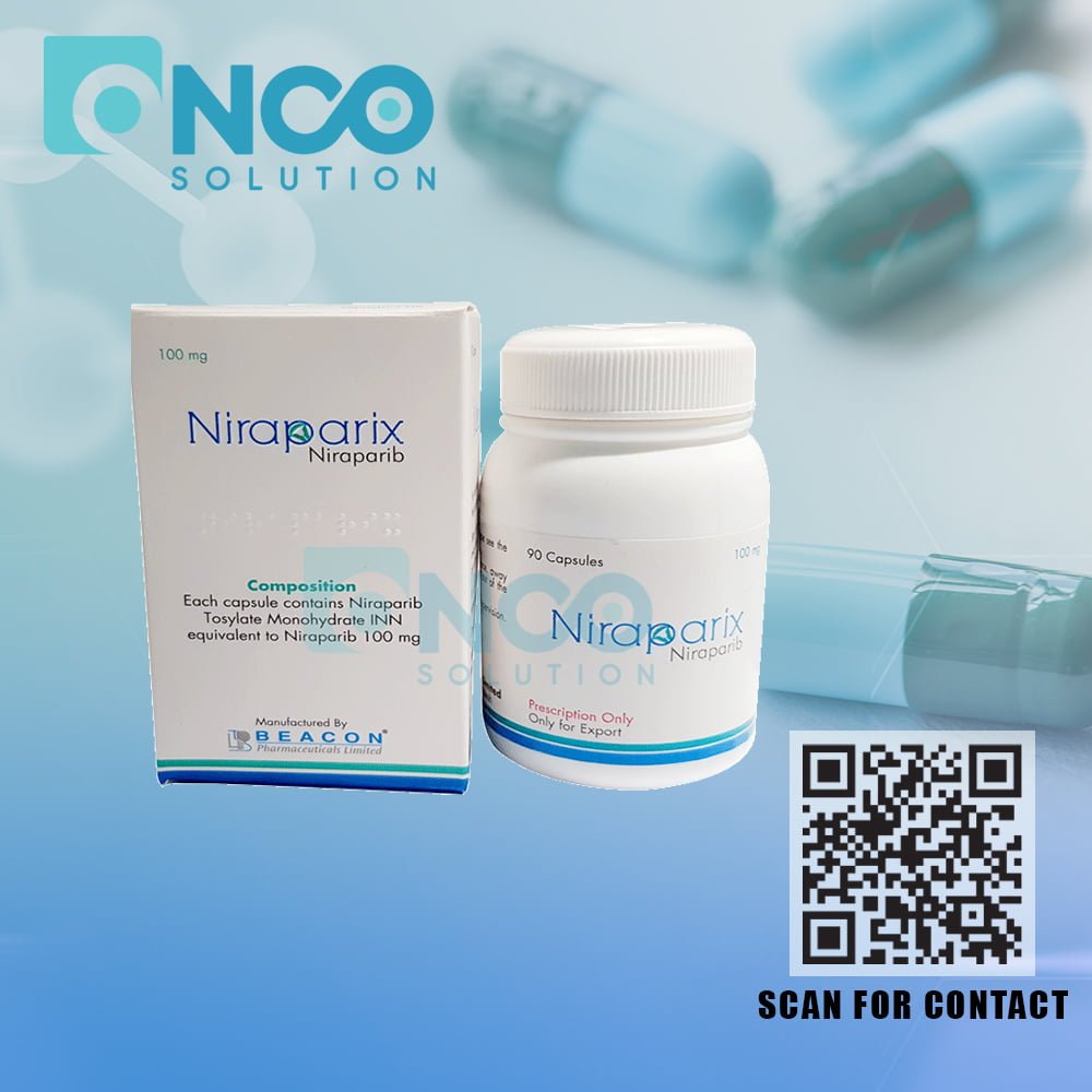 Niraparix 100 MG (Niraparib) Capsules - Advanced ovarian cancer treatment by Beacon Pharmaceuticals, available from Onco Solution.