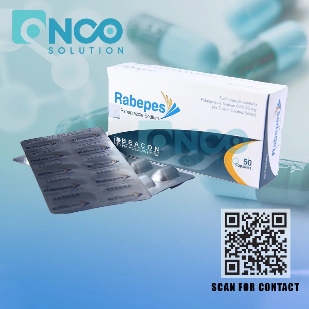 Rabepes 20 MG (Rabeprazole) Tablets - Effective treatment for acid reflux and GERD by Beacon Pharmaceuticals, available from Onco Solution.