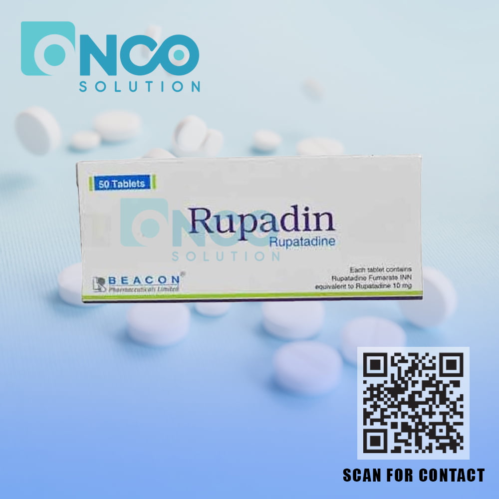 Rupadin 10 MG (Rupatadine) Tablets - Antihistamine medication for allergy relief by Beacon Pharmaceuticals, available from Onco Solution.