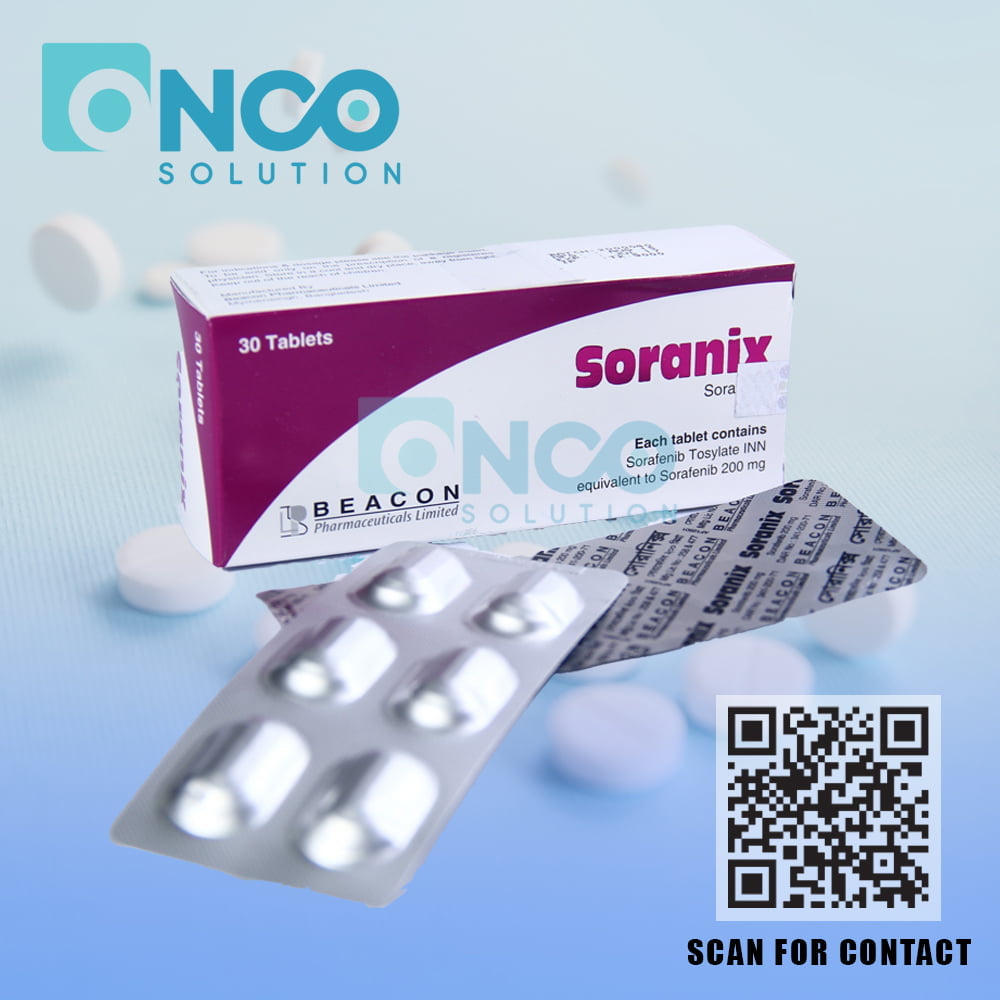 Soranix 200 MG (Sorafenib) Tablets - Cancer treatment for RCC, liver cancer, and thyroid cancer by Beacon Pharmaceuticals Ltd., available from Onco Solution.