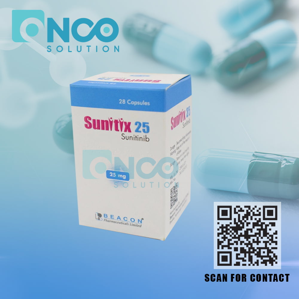 Sunitix 25 MG (Sunitinib) Capsules for advanced cancer treatment by Beacon Pharmaceuticals Ltd., supplied by Onco Solution.