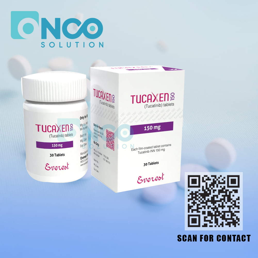 Tucaxen 150 mg (Tucatinib) Tablets - Breast cancer treatment by Everest Pharmaceutical Ltd., supplied by Onco Solution.