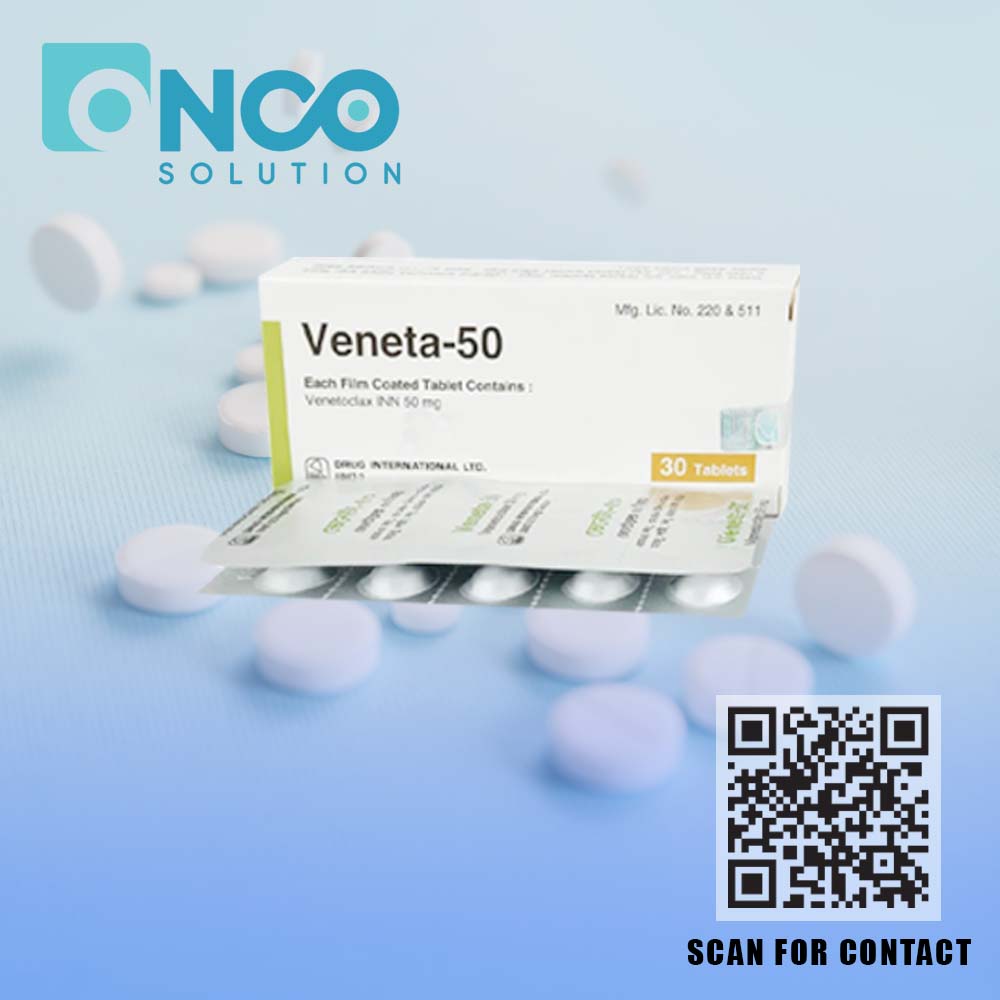 Veneta 50 mg (Venetoclax) bottle and packaging – Precision BCL-2 inhibitor for CLL treatment, supplied by Onco Solution